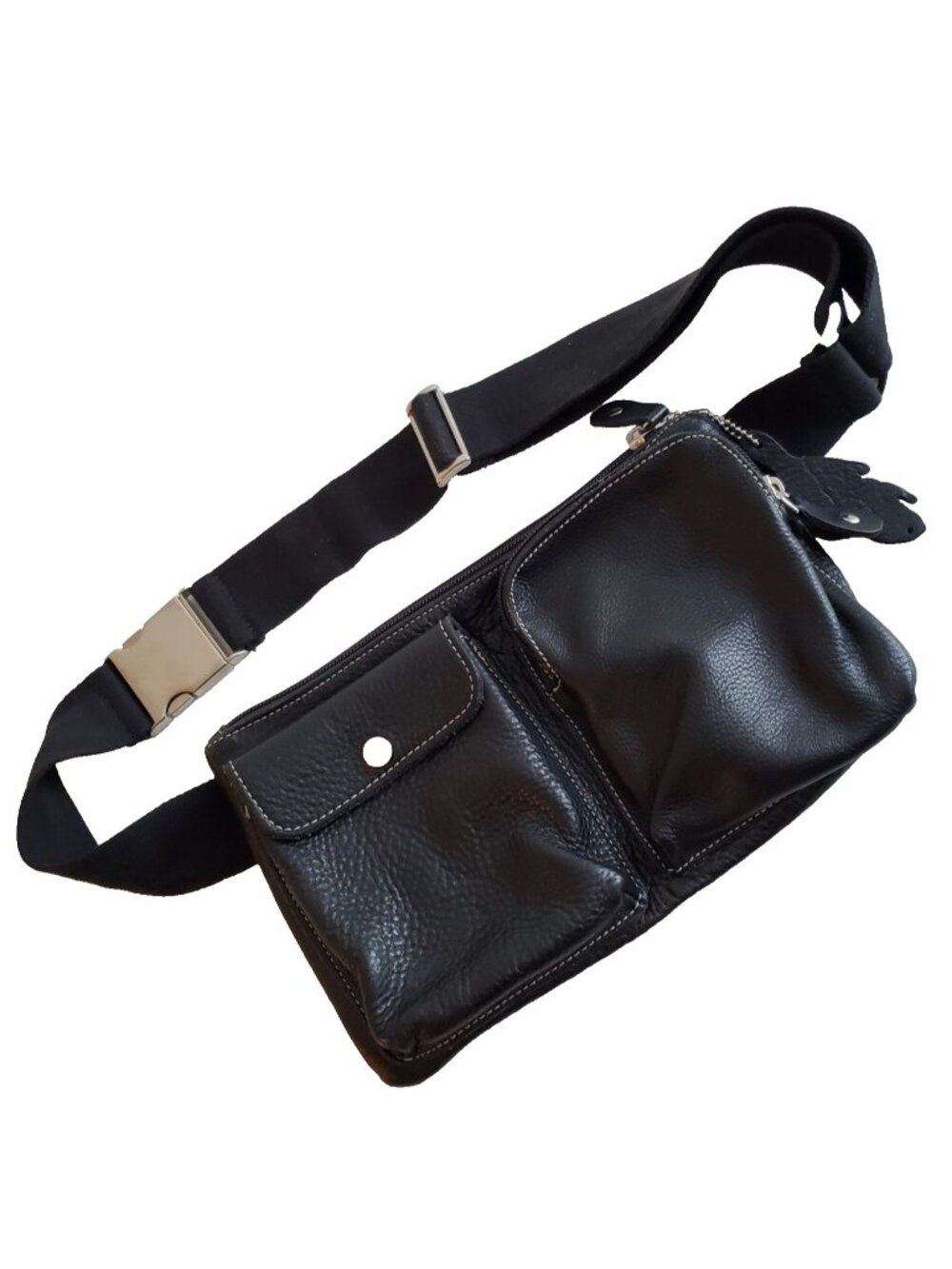 ROOTS CANADA Unisex Black Pebble Leather Fanny Pack Belt Waist Bag Purse
